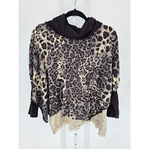 Unbranded Tops - Vintage Fever Womens Sz L Cowl Neck Slouchy Knit Top Leopard Print Batwing